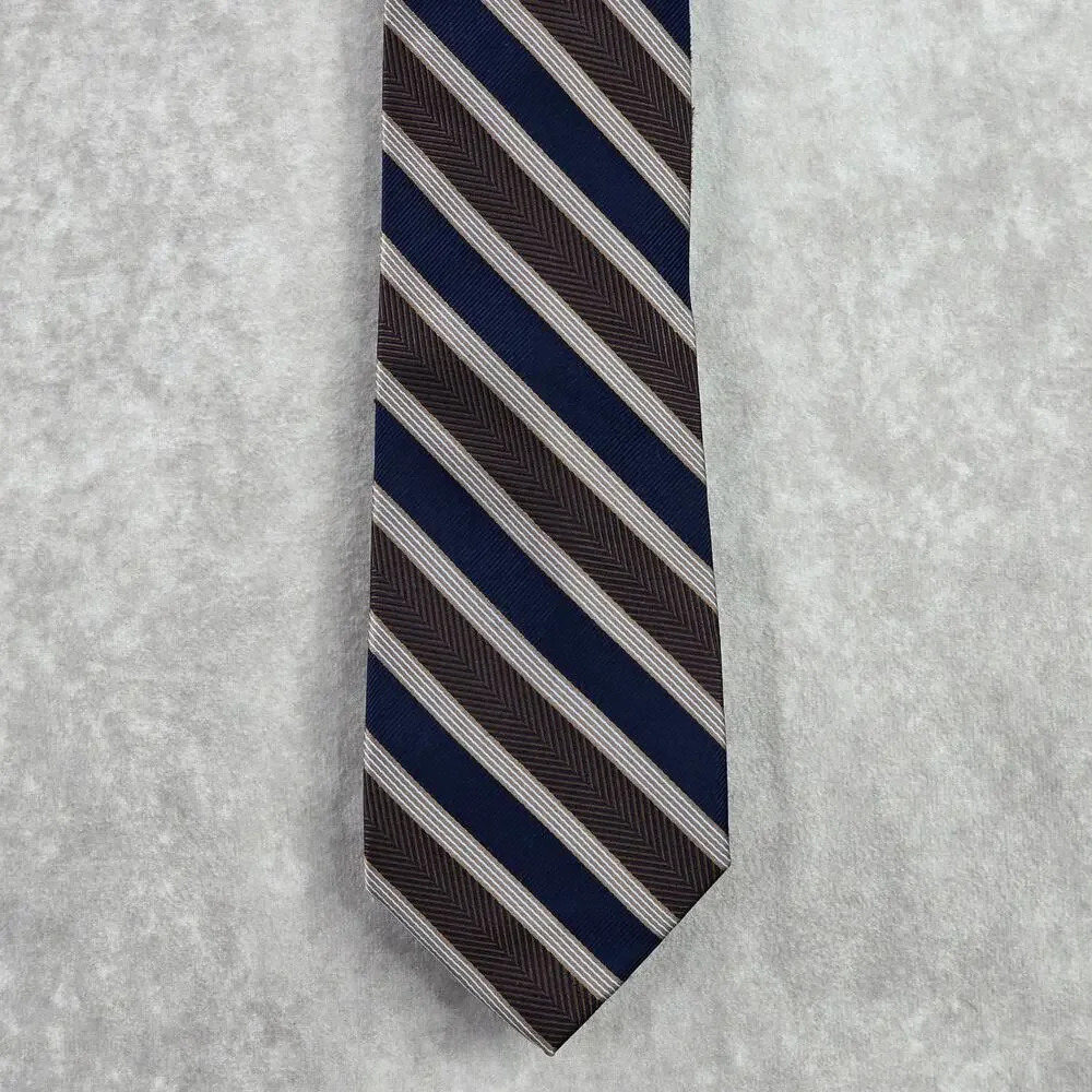 Jos. A. Bank Striped Brown Blue Repp Geometric Executive Silk Neck Tie Men's